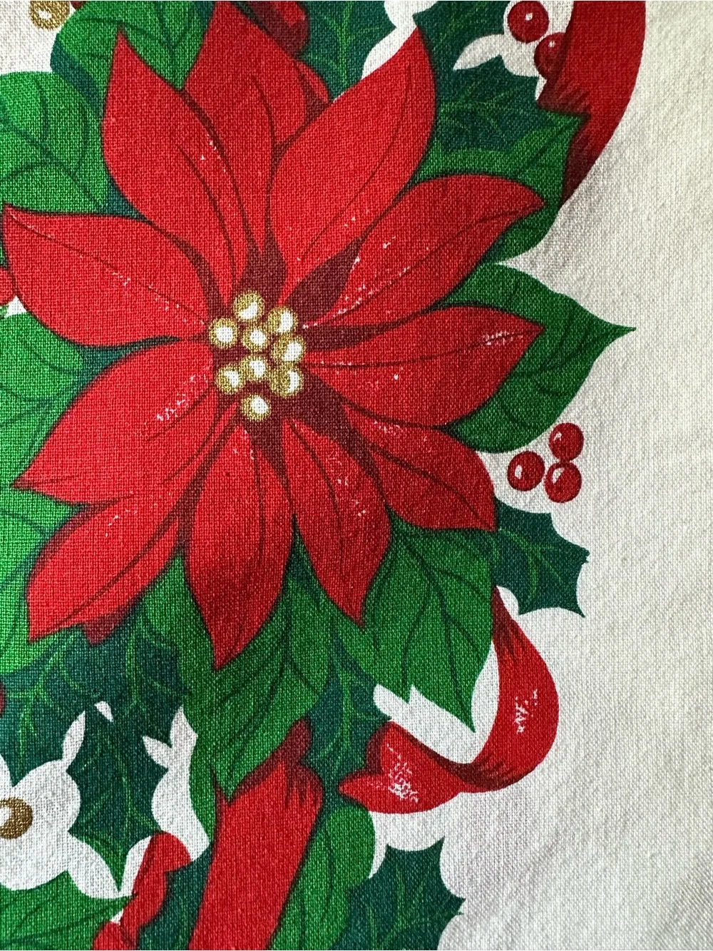 Vintage Christmas Poinsettia Rectangular Tablecloth 60” x 100”